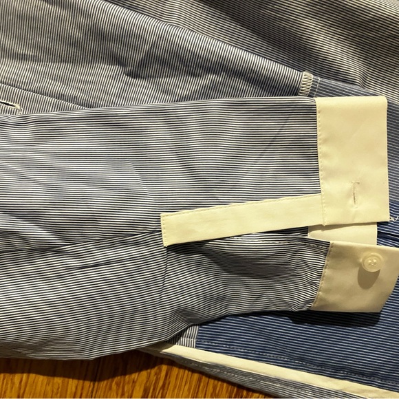 Two tone blue striped Lafayette 148 New York button down dress shirt - Picture 4 of 8